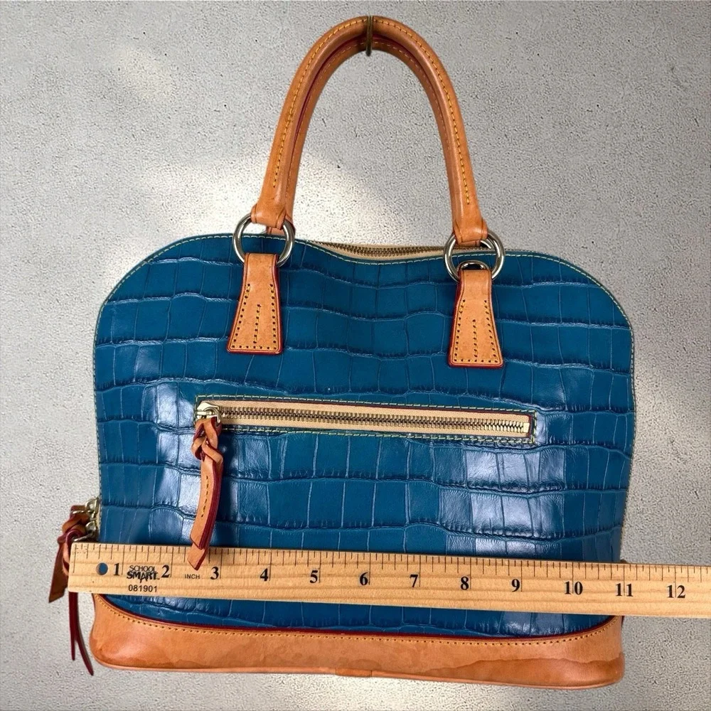 Dooney & Bourke Marine Blue Embossed Croc Leather Dome Satchel Bag
